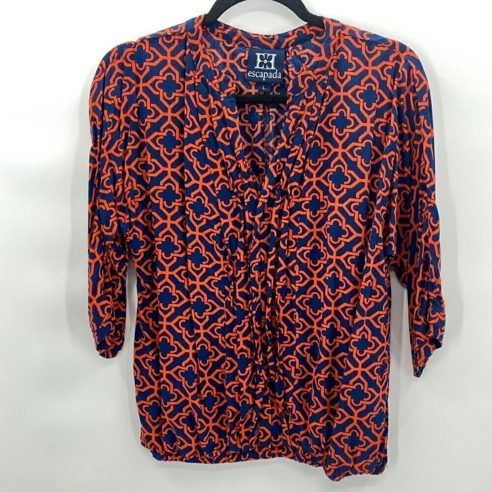 Escapada V-Neck Pleated Front Elastic Waist Blouse Women's Size L